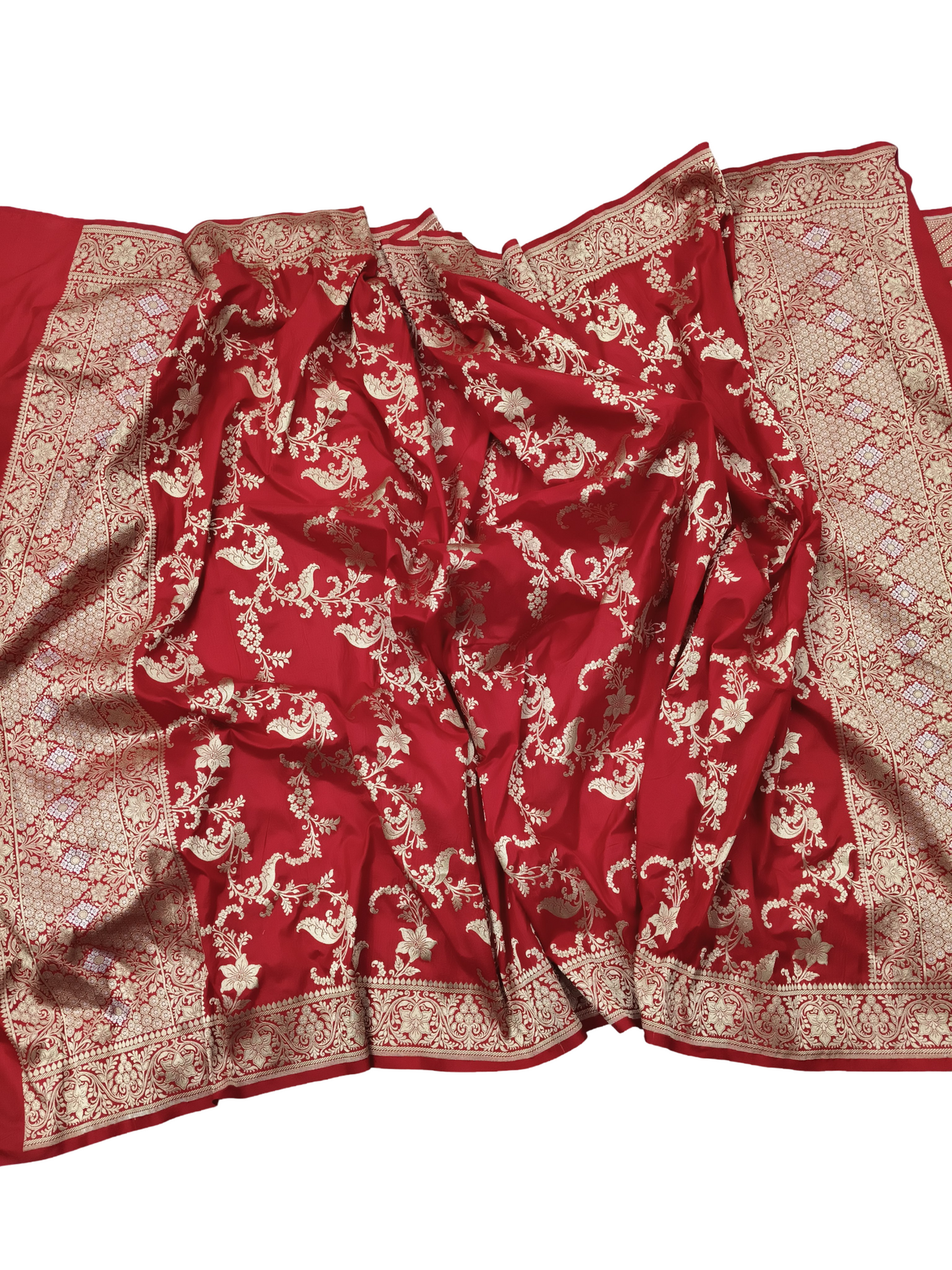 Red Pure katan silk lahenga set