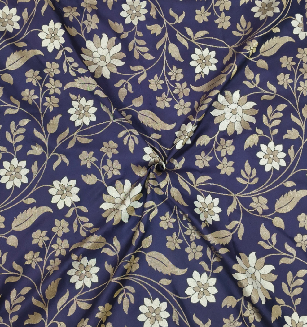 Navy blue pure katan silk cutwork jamdani banarasi saree