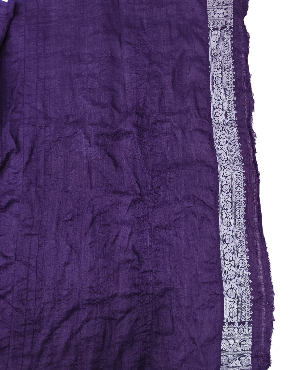 Purple pure tusser georgette handloom banarasi saree