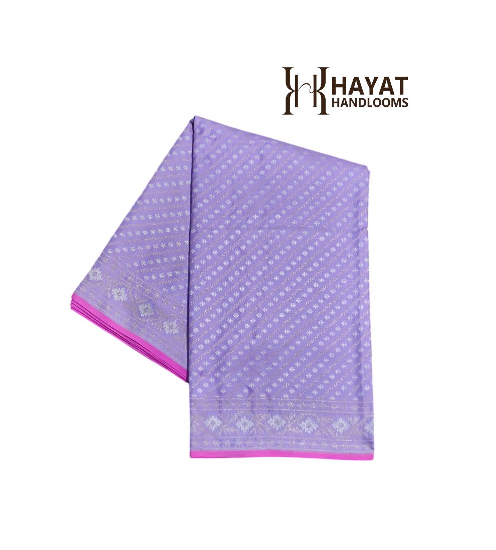Lavender pure katan silk ektara jamdani cutwork jaal banarasi saree