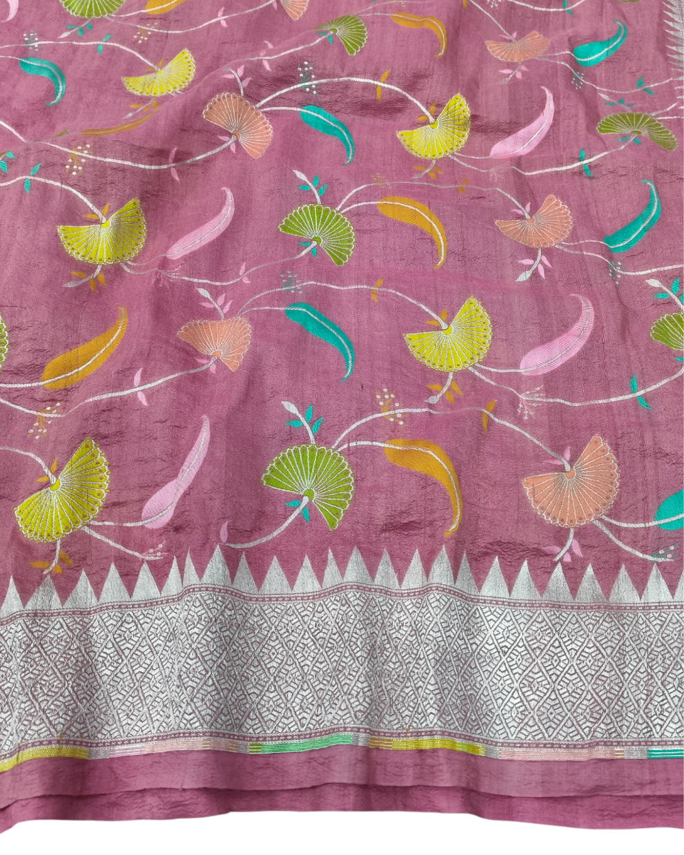 Dusty pink pure tusser georgette handloom banarasi saree