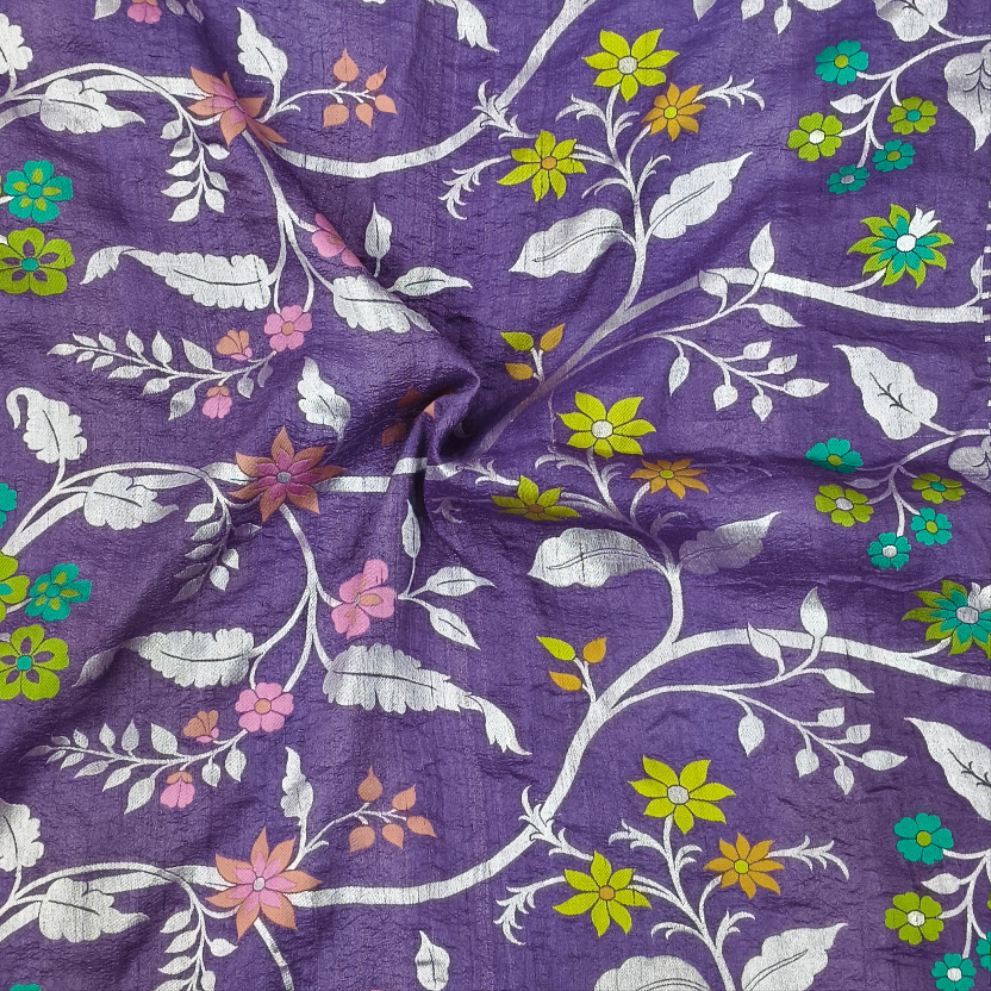 Lavender pure tusser georgette handloom banarasi saree