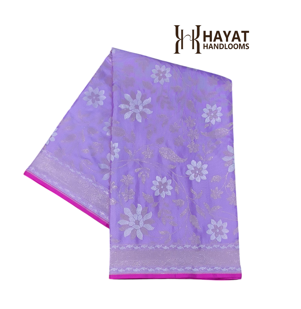 Lavender pure katan silk ektara jamdani cutwork jaal banarasi saree