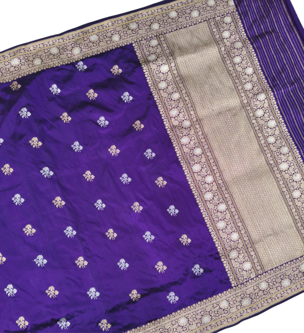 Purple pure katan silk handvowen banarasi saree