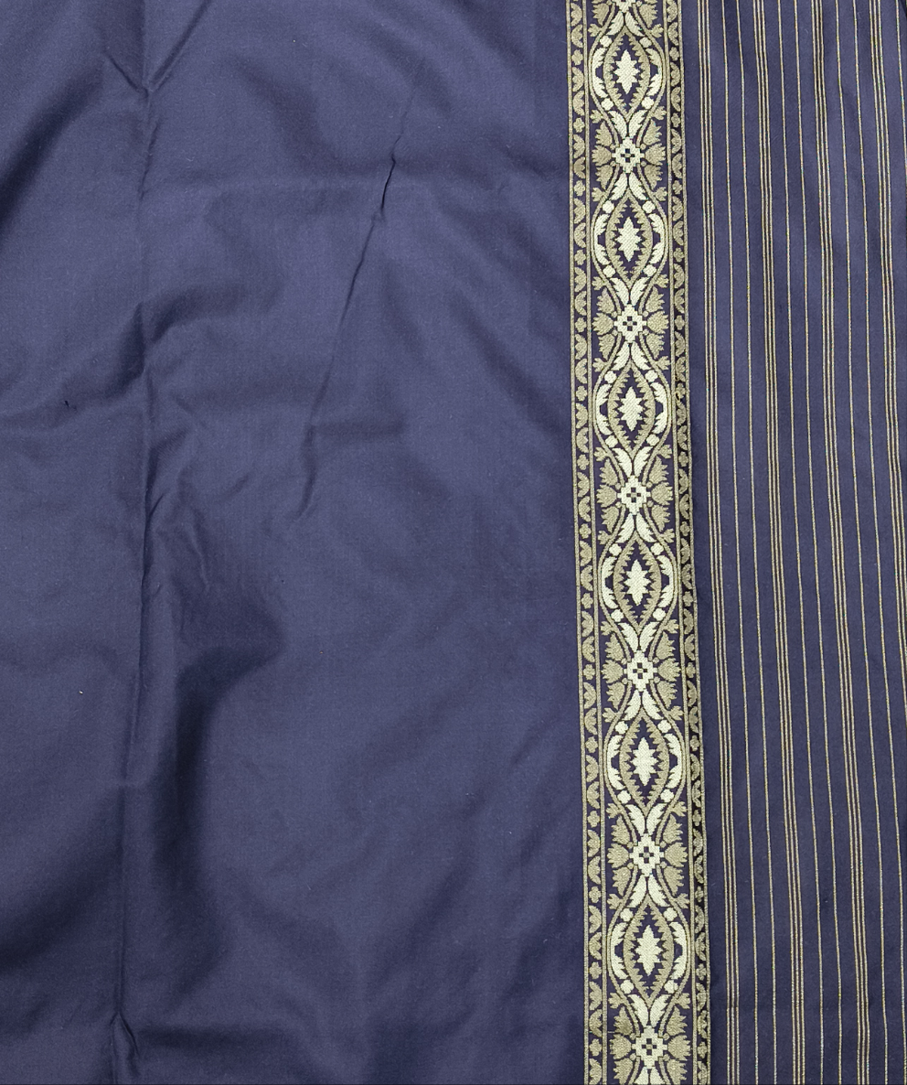 Navy blue pure katan silk ektara jamdani cutwork jaal banarasi saree