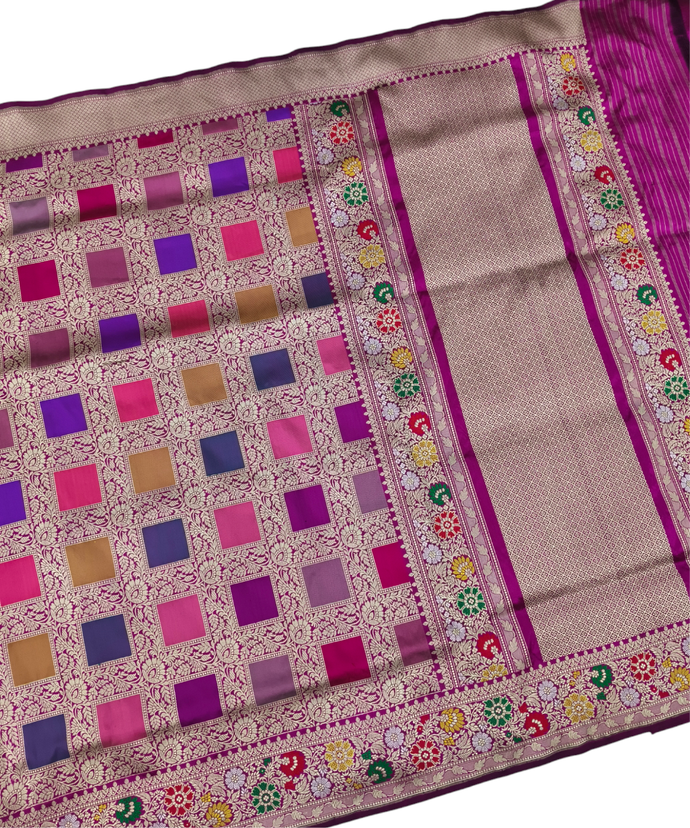 Dark Pink pure katan silk Rangkaat banarasi saree