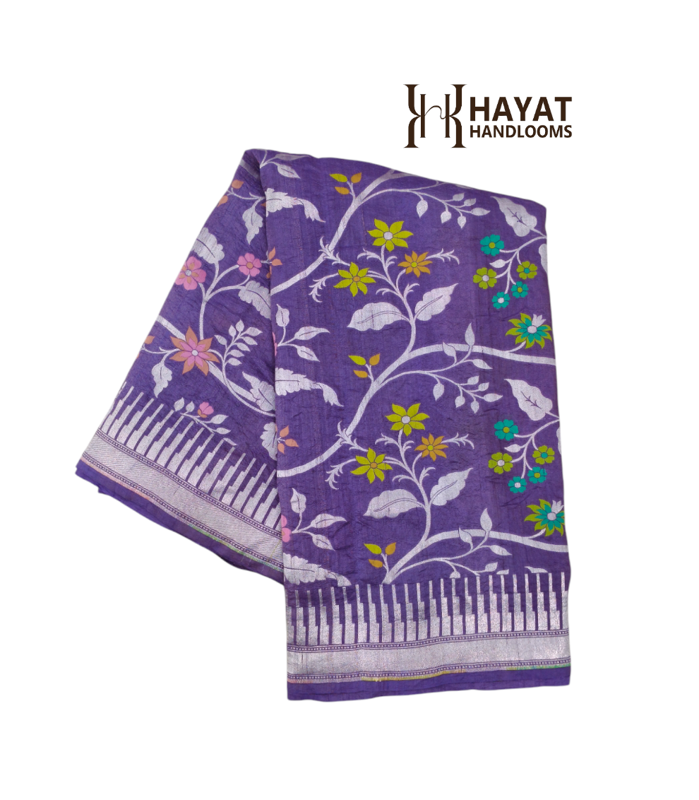 Lavender pure tusser georgette handloom banarasi saree