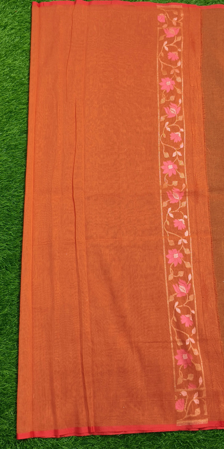 Orange Pure cotton ektara tilfi jamdani cutwork jaal banarasi saree