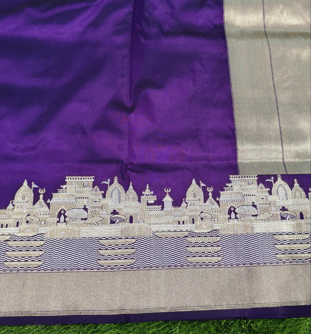 Purple pure katan silk handvowen banarasi saree