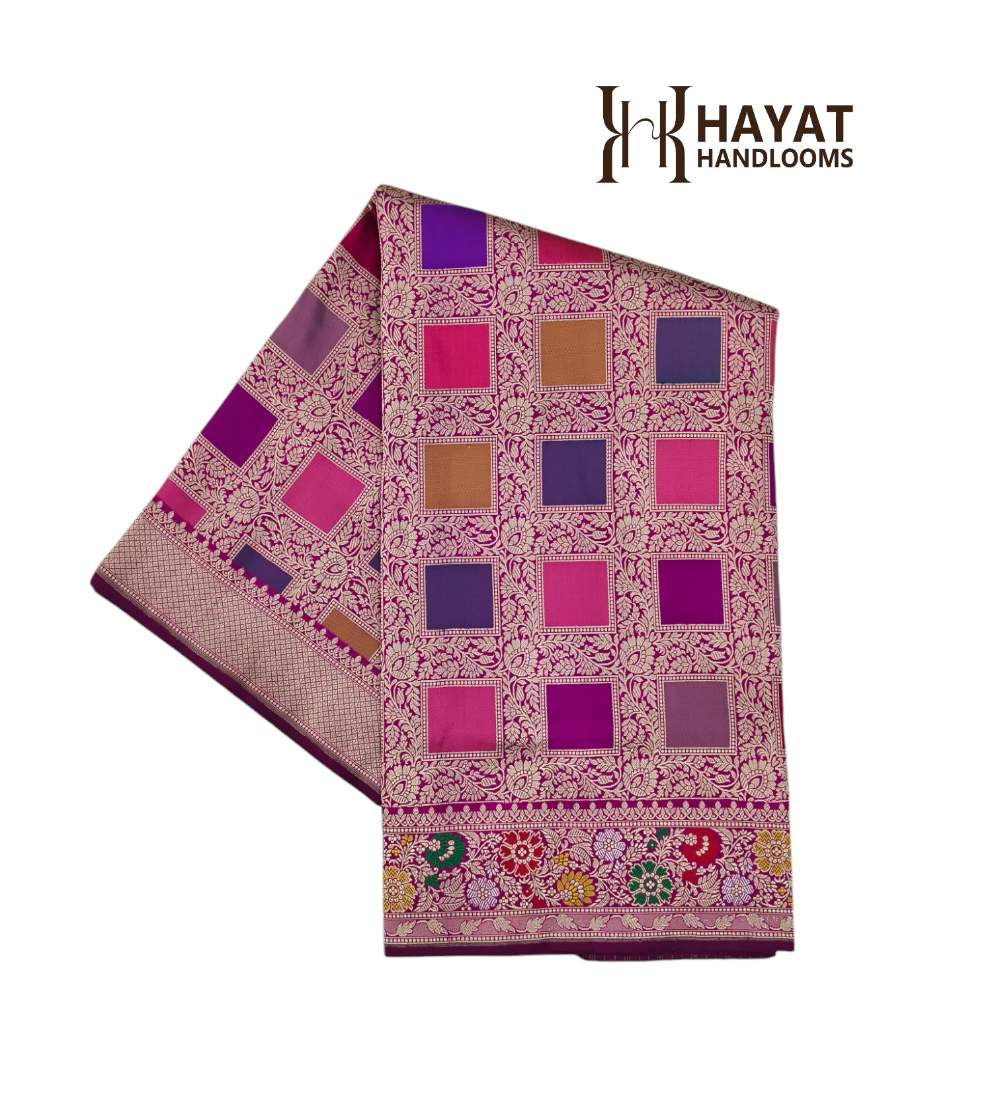 Dark Pink pure katan silk Rangkaat banarasi saree
