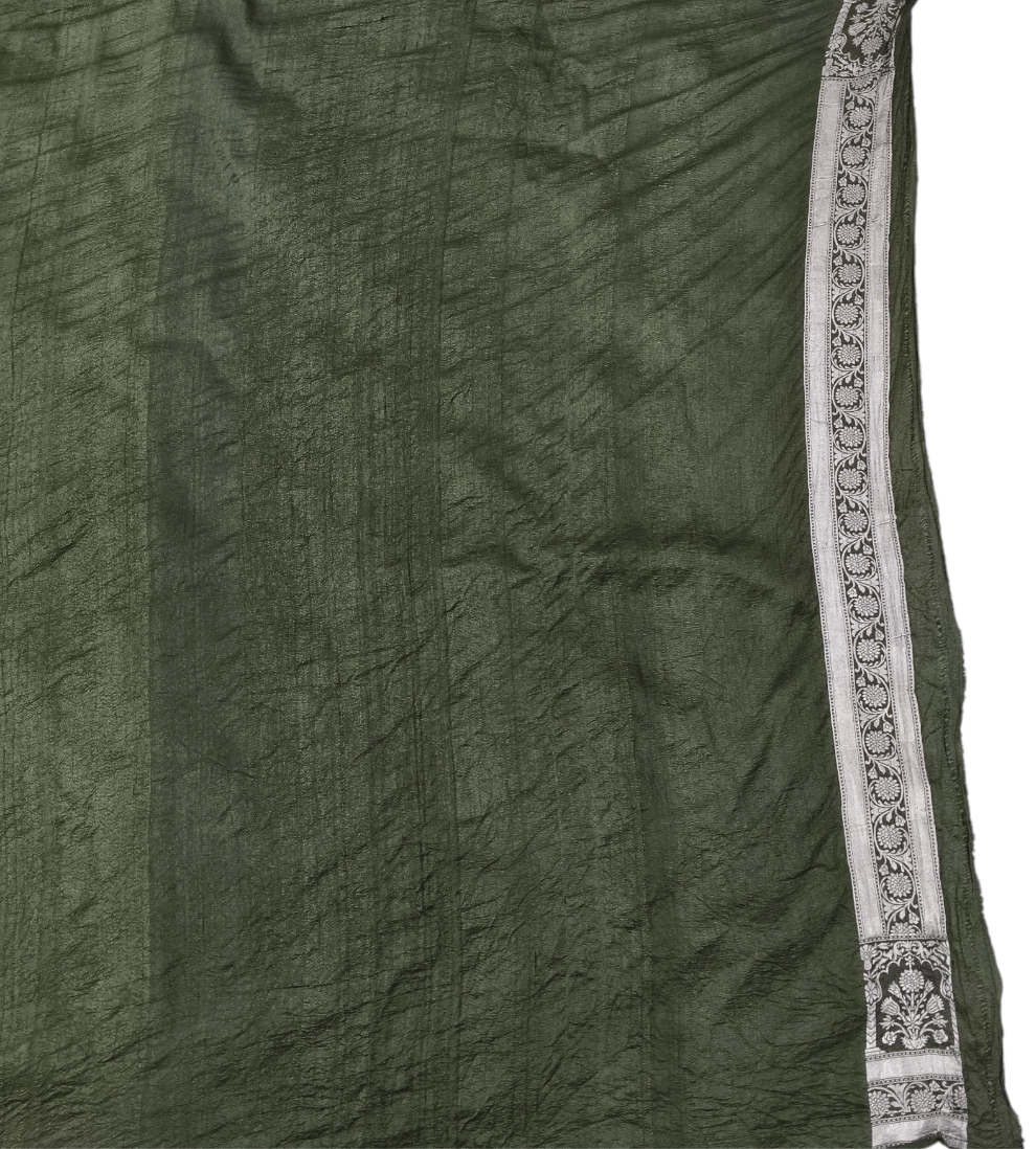 Olive green pure tusser georgette handloom banarasi saree