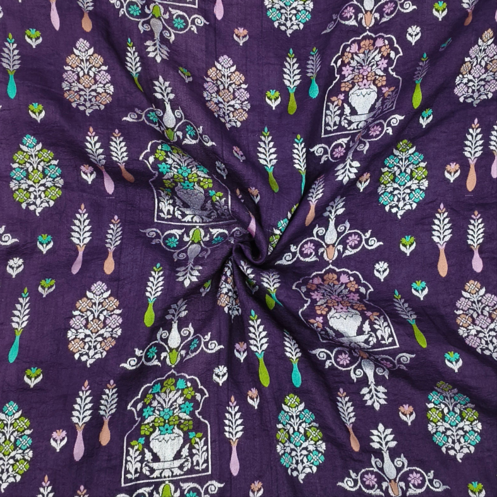 Purple pure tusser georgette handloom banarasi saree