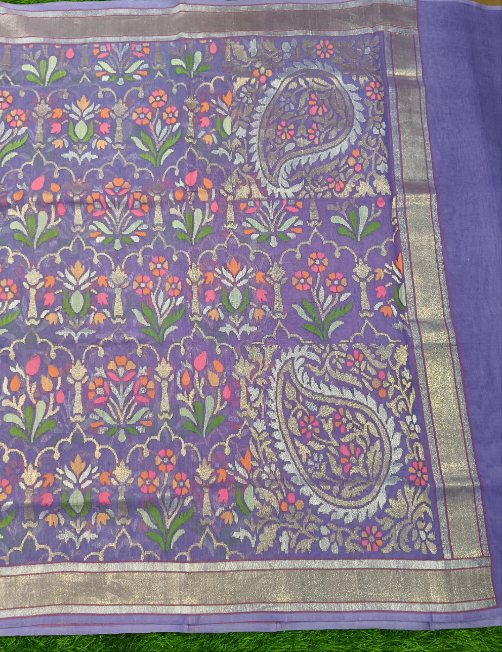 Light purple Pure Cotton handwoven jamdani Realzari saree