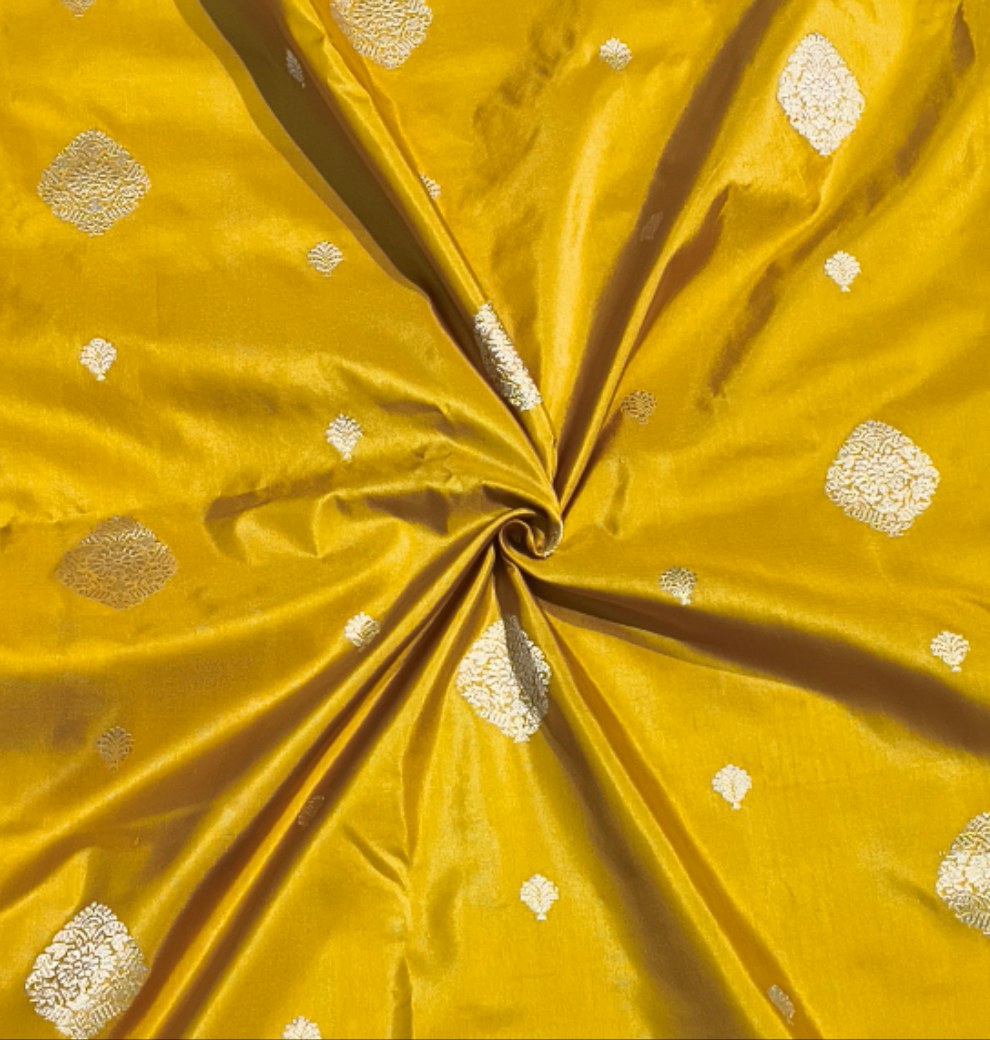 Mustard pure katan silk handvowen banarasi saree