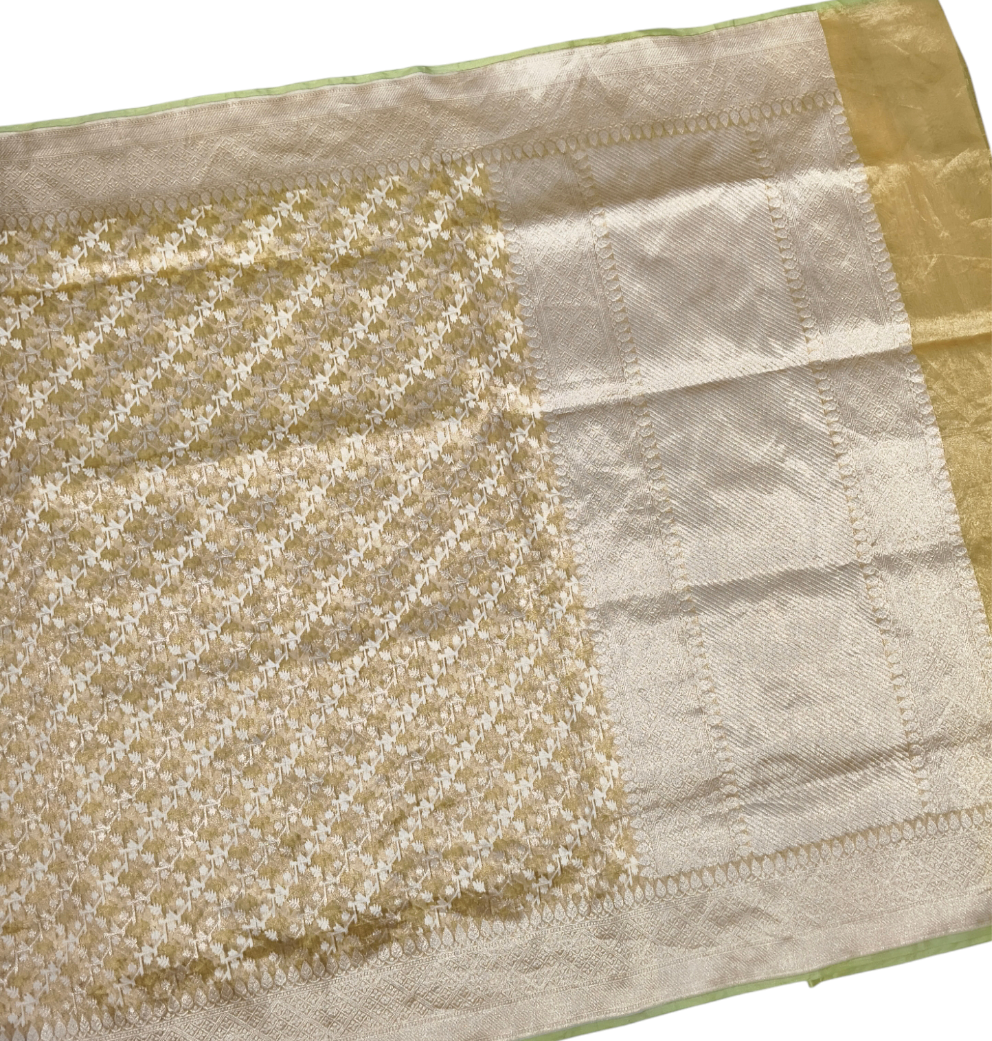 Yellow pure kora tissue banarsi saree