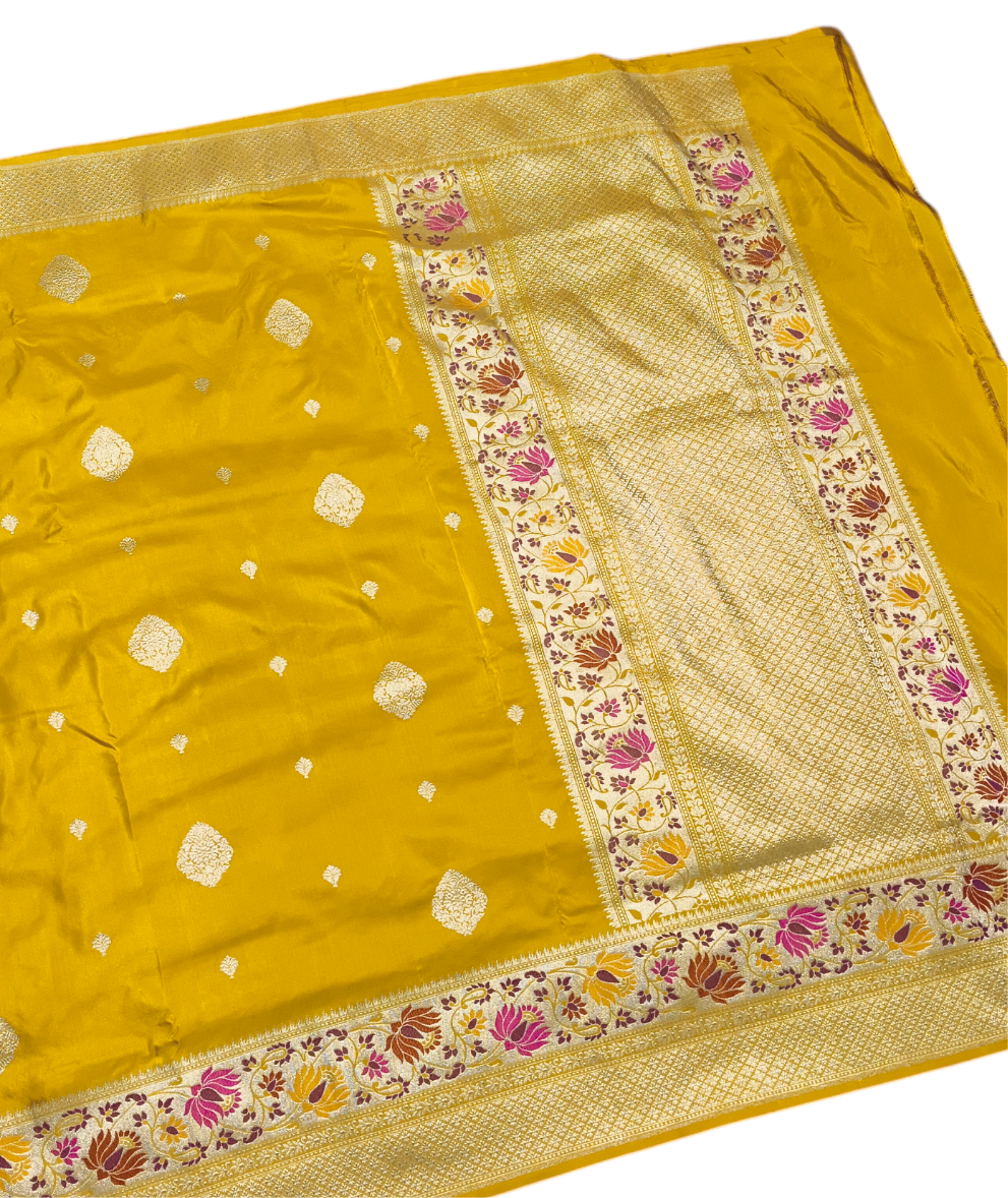 Mustard pure katan silk handvowen banarasi saree