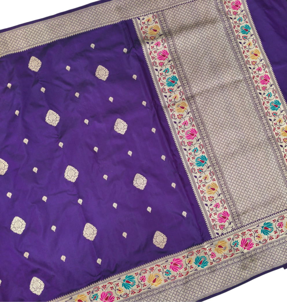 Purple pure katan silk handvowen banarasi saree