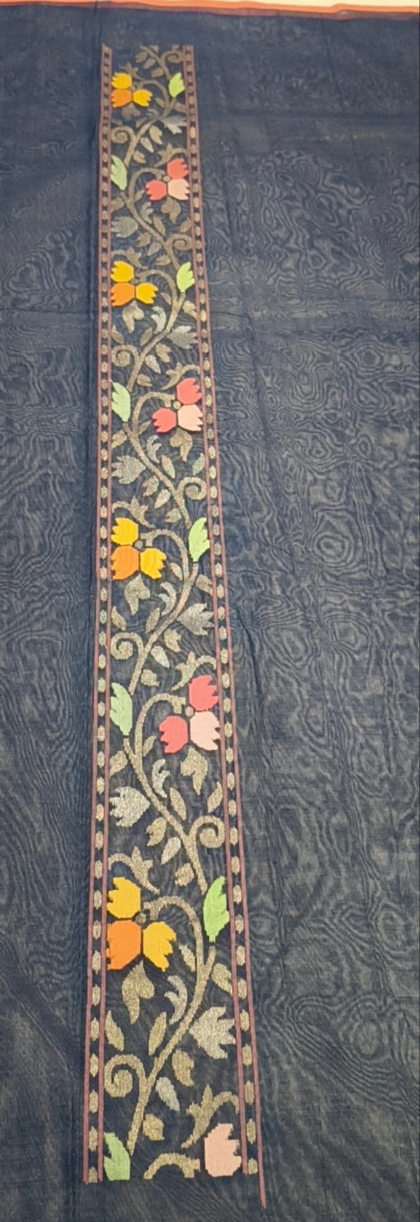 Navy blue Realzari pure cotton ektara jamdani exclusive banarasi saree