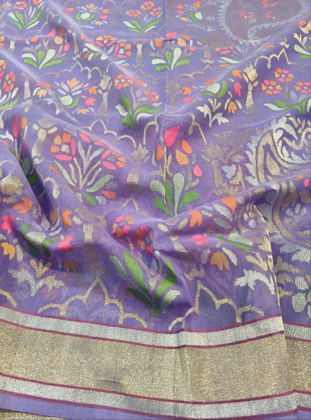 Light purple Pure Cotton handwoven jamdani Realzari saree