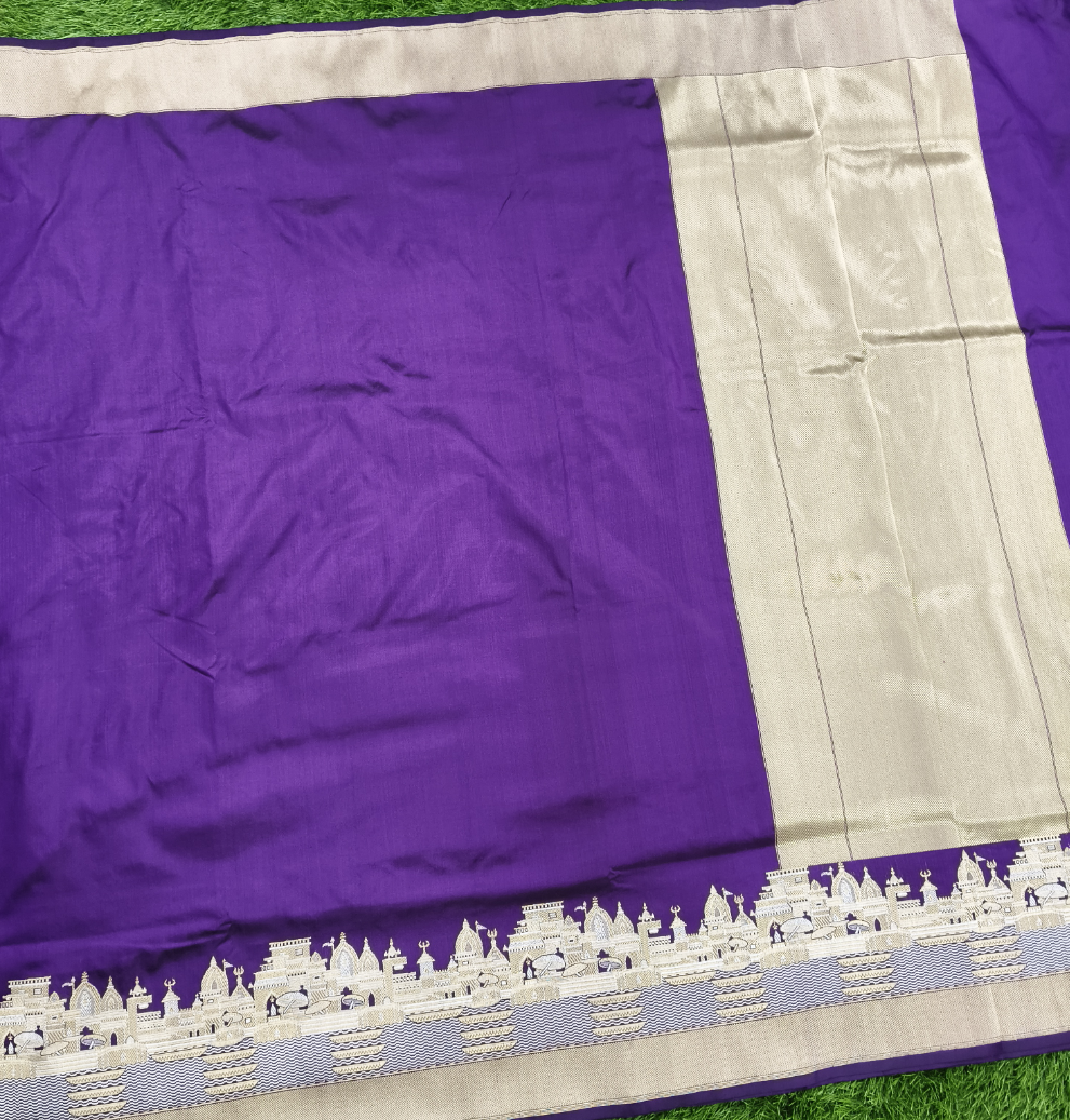Purple pure katan silk handvowen banarasi saree