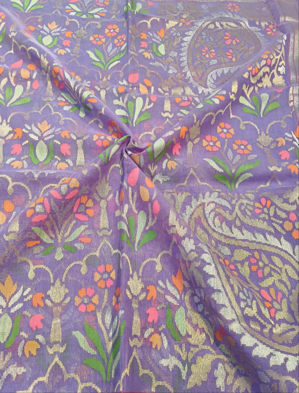 Light purple Pure Cotton handwoven jamdani Realzari saree