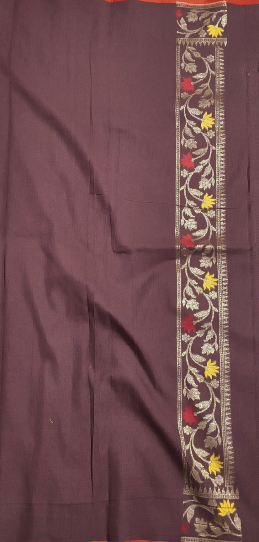 Brown pure cotton ektara tilfi jamdani cutwork jaal banarasi saree