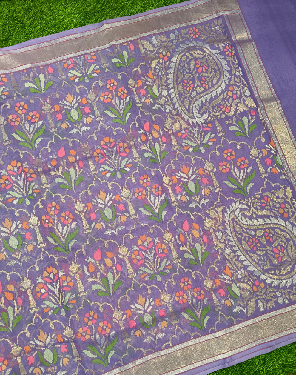 Light purple Pure Cotton handwoven jamdani Realzari saree