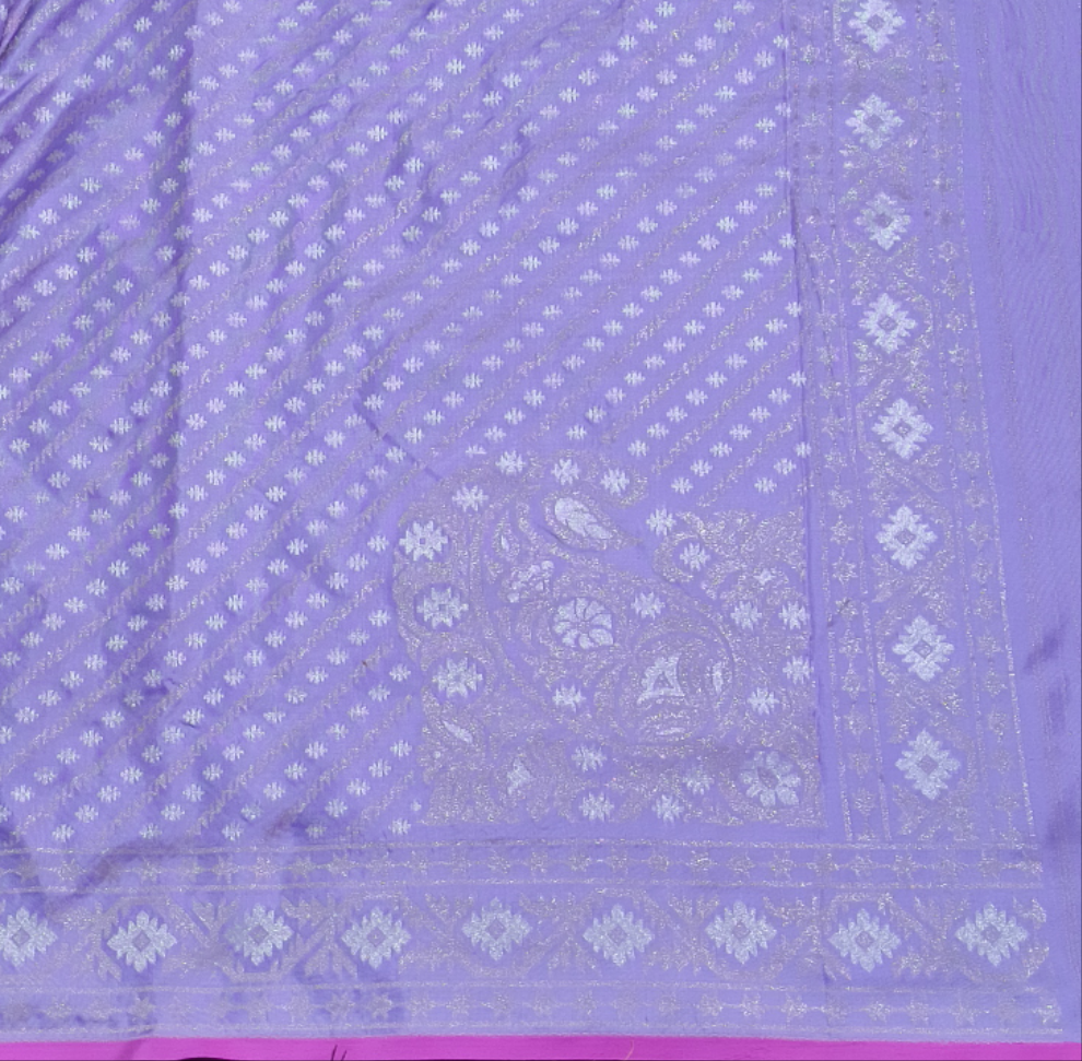 Lavender pure katan silk ektara jamdani cutwork jaal banarasi saree