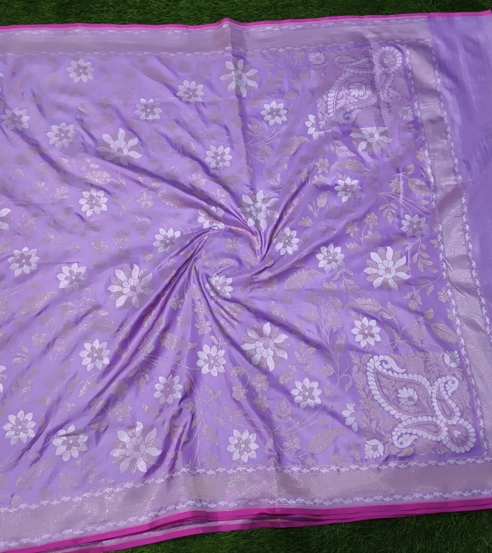 Lavender pure katan silk ektara jamdani cutwork jaal banarasi saree