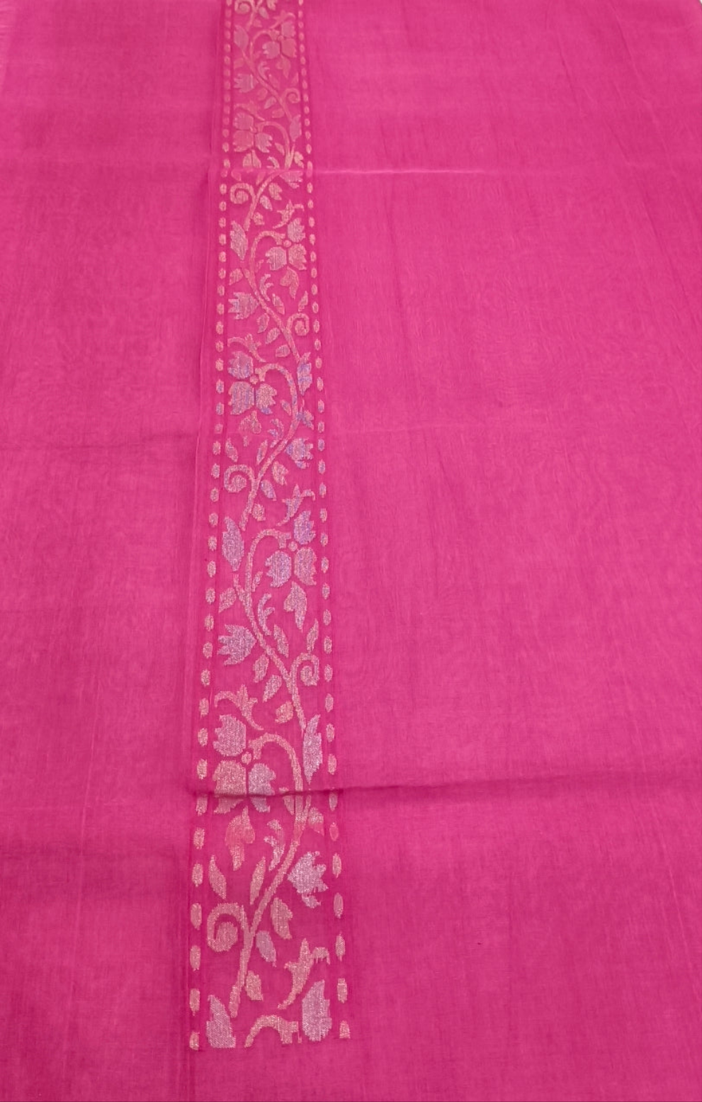 pink Realzari pure cotton ektara jamdani exclusive banarasi saree
