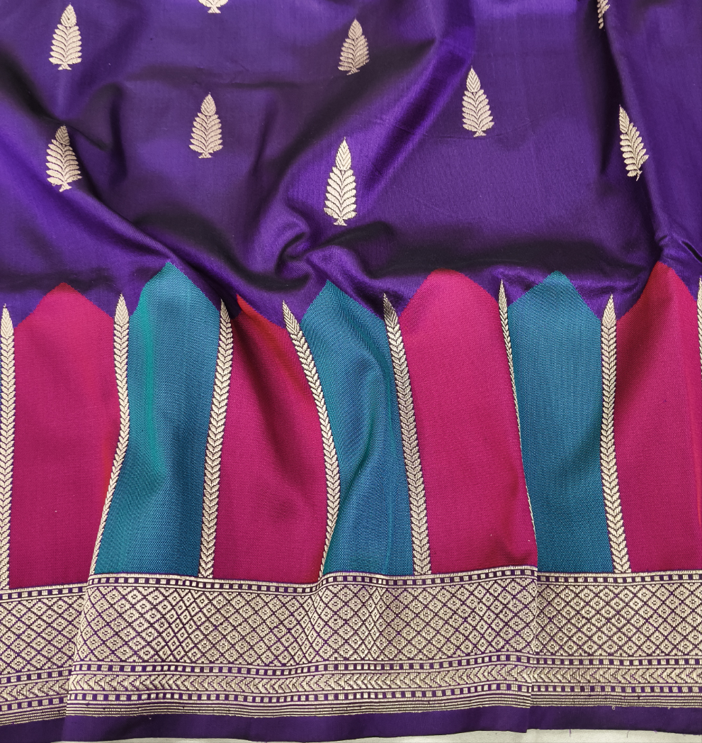Purple Pure Katan Silk Handwoven Banarasi Saree