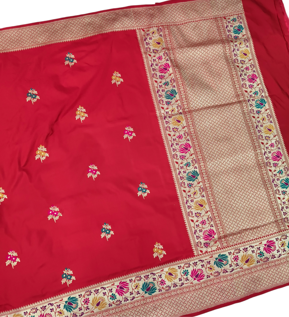 Red pure katan silk handvowen banarasi saree