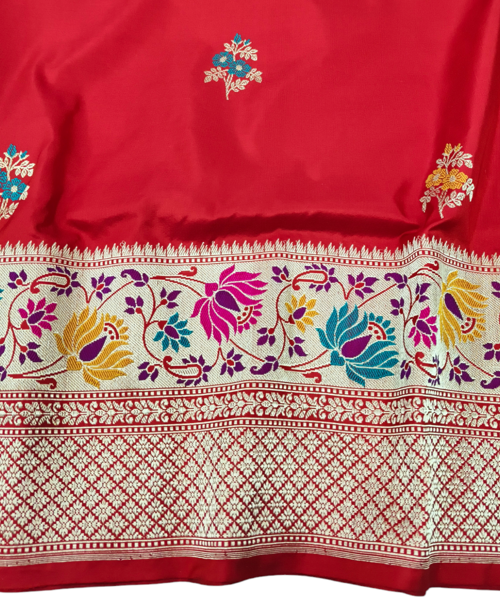 Red pure katan silk handvowen banarasi saree