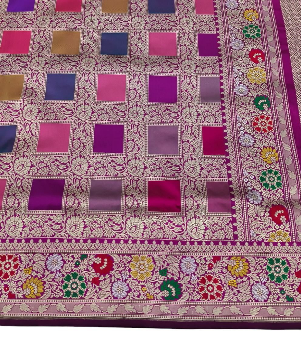 Dark Pink pure katan silk Rangkaat banarasi saree