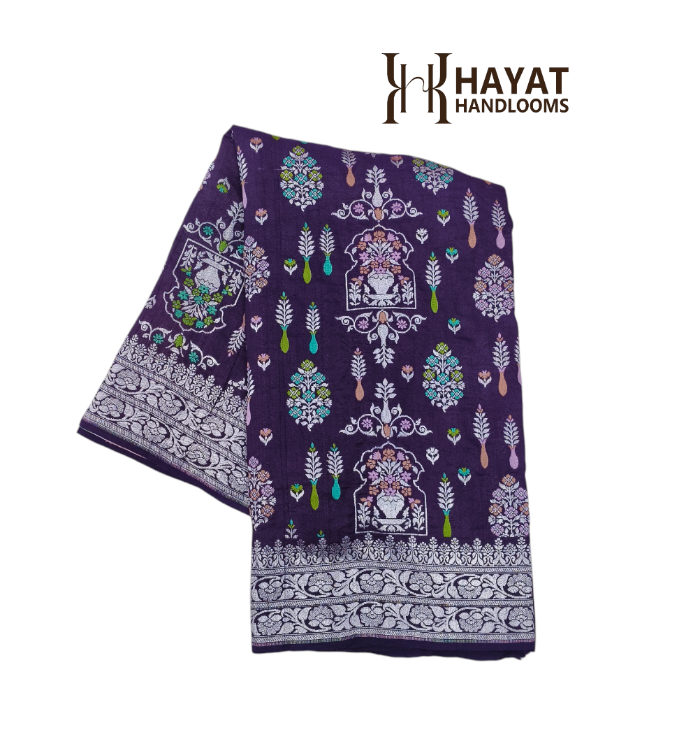 Purple pure tusser georgette handloom banarasi saree