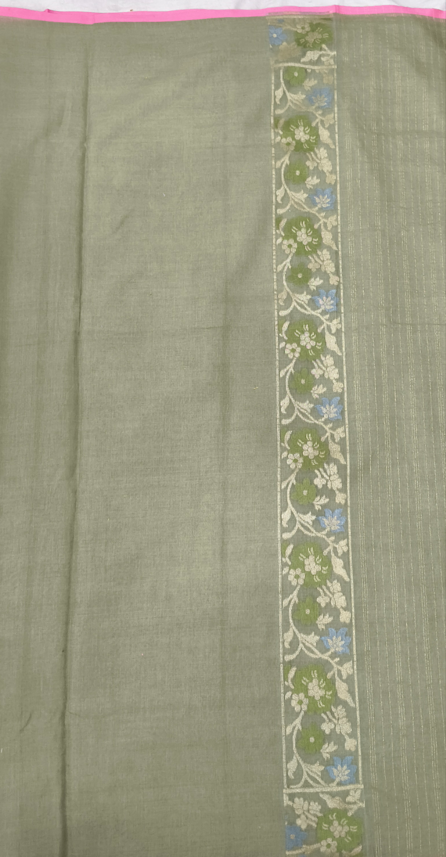 Olive pure cotton jamdani cutwork jaal banarasi saree