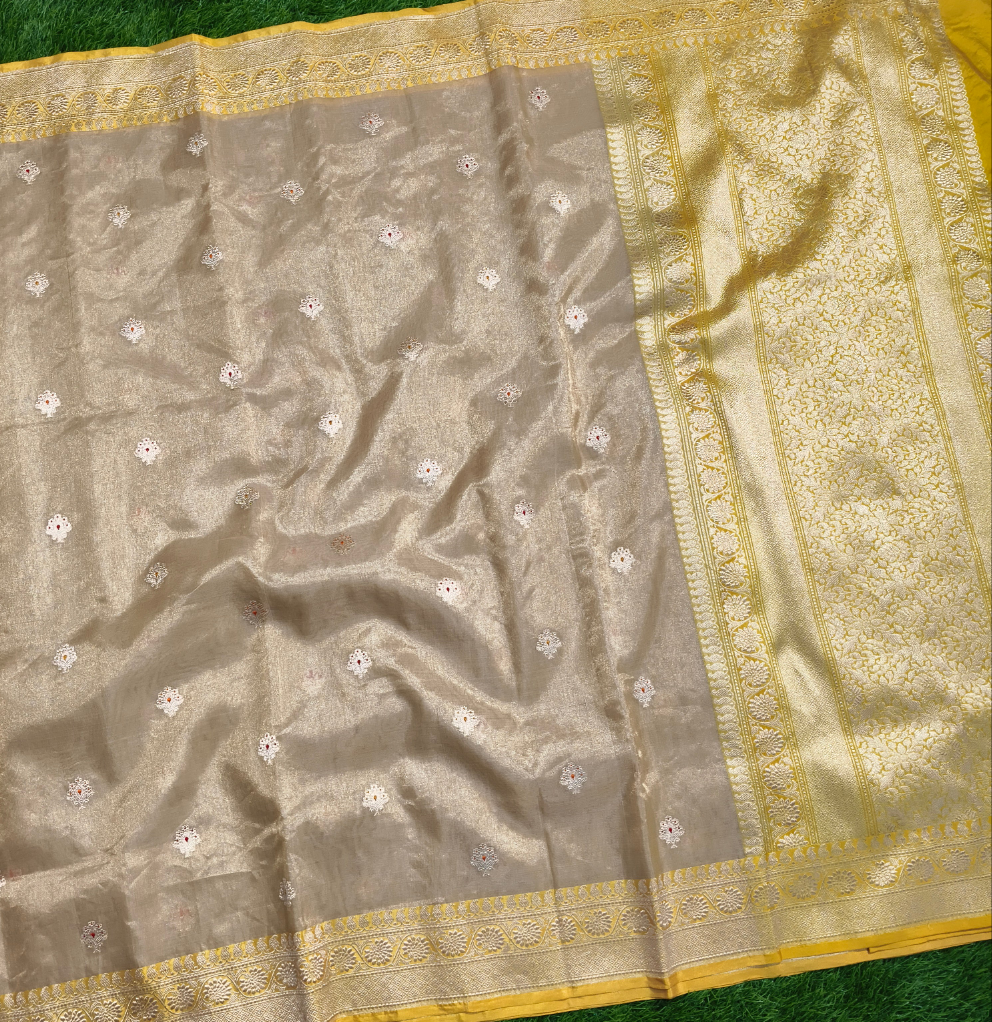 Pure kora tissue katan border handwoven banarasi saree