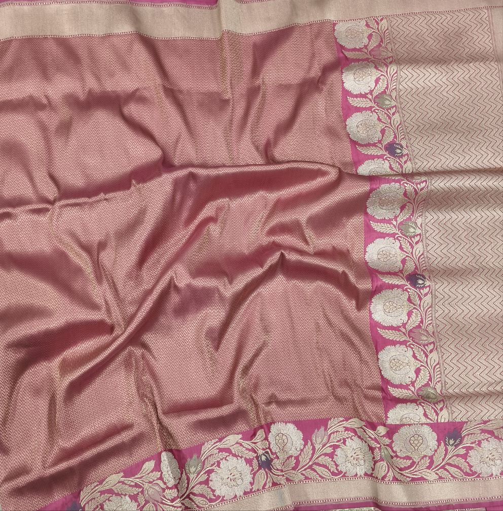 Pink pure katan silk handvowen banarasi saree