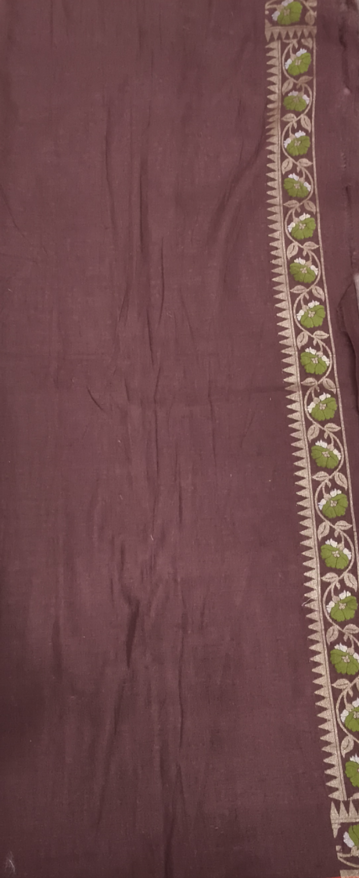 Brown pure cotton ektara tilfi jamdani cutwork jaal banarasi saree
