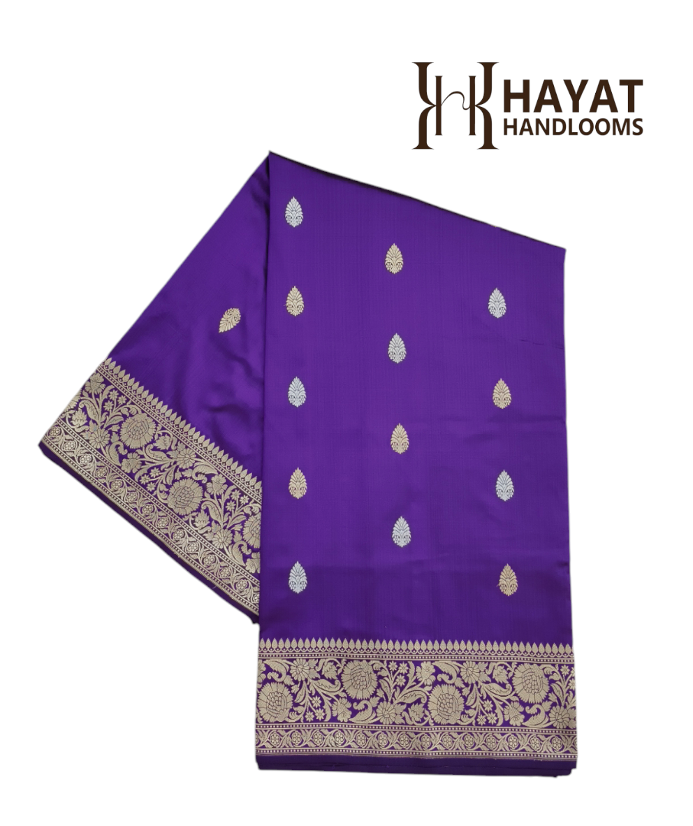 Purple pure katan silk handvowen banarasi saree