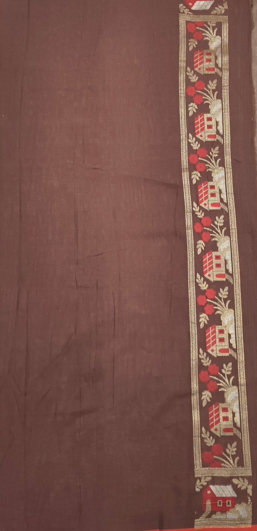 Brown pure cotton ektara tilfi jamdani cutwork jaal banarasi saree