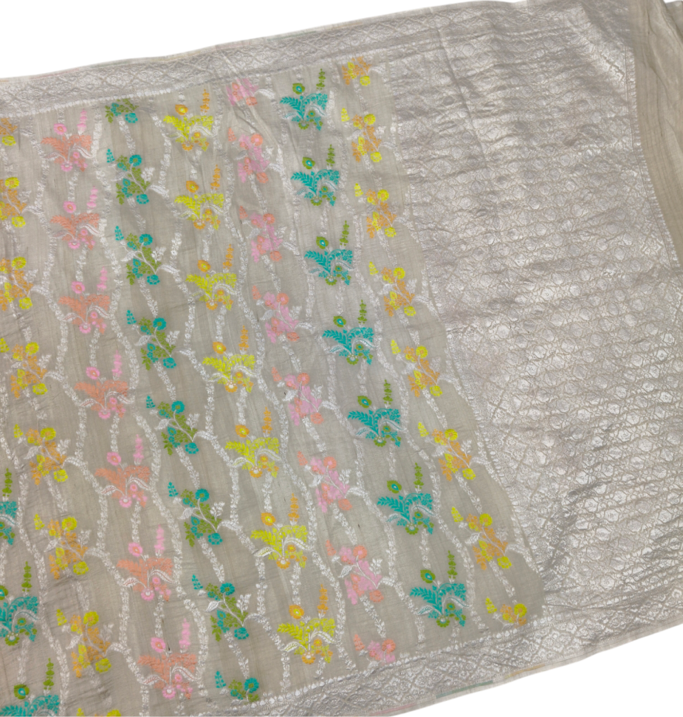 Pure tusser georgette hanloom banarasi saree
