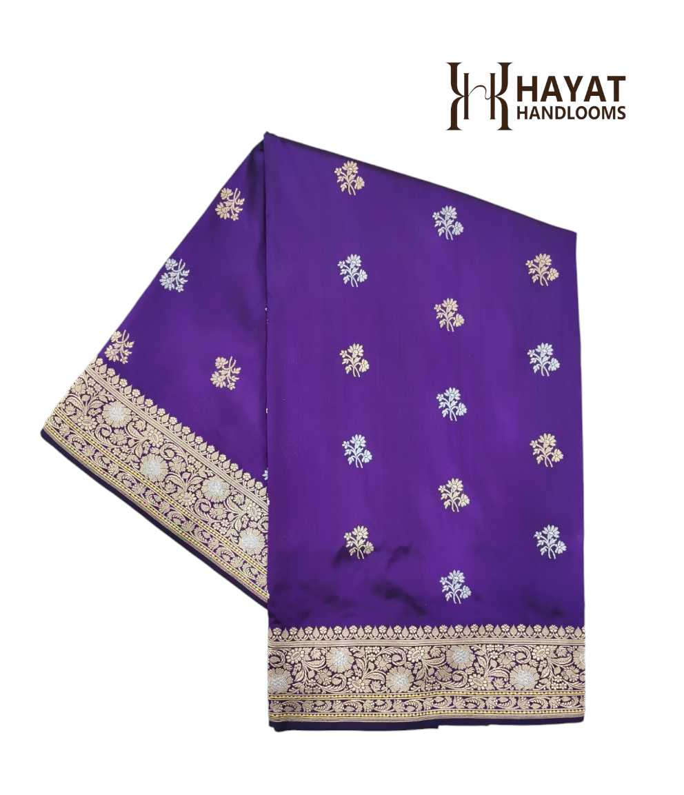 Purple pure katan silk handvowen banarasi saree