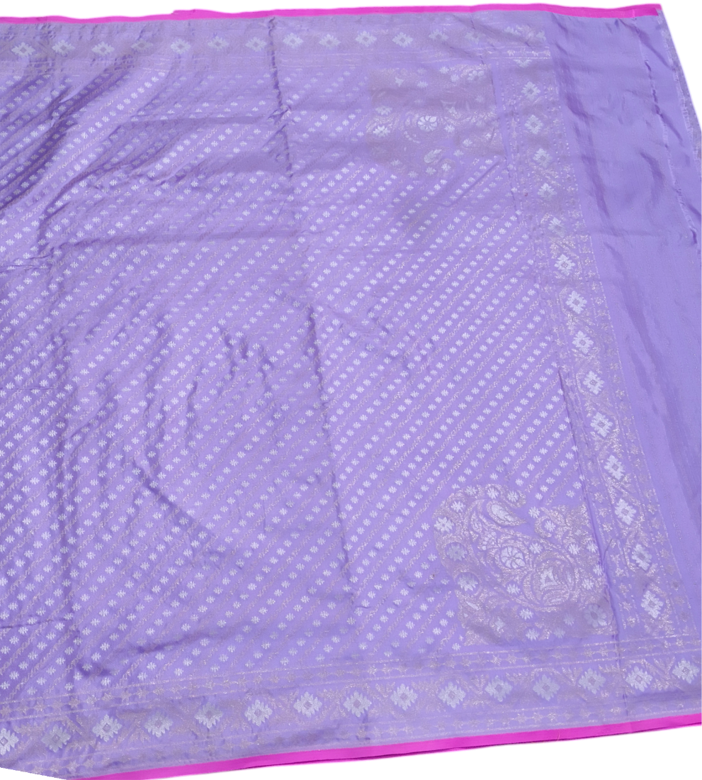 Lavender pure katan silk ektara jamdani cutwork jaal banarasi saree