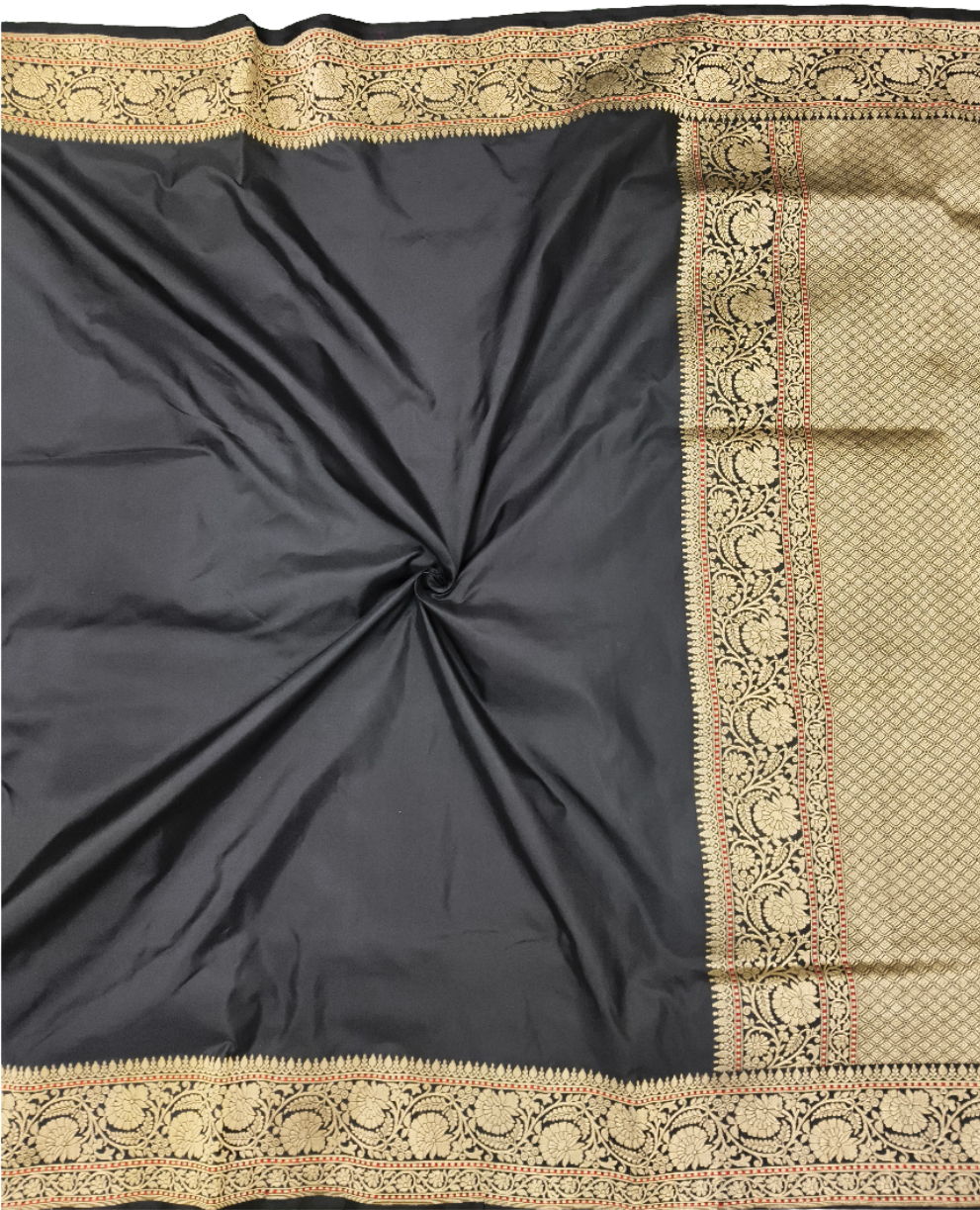 Black pure katan silk handvowen banarasi saree
