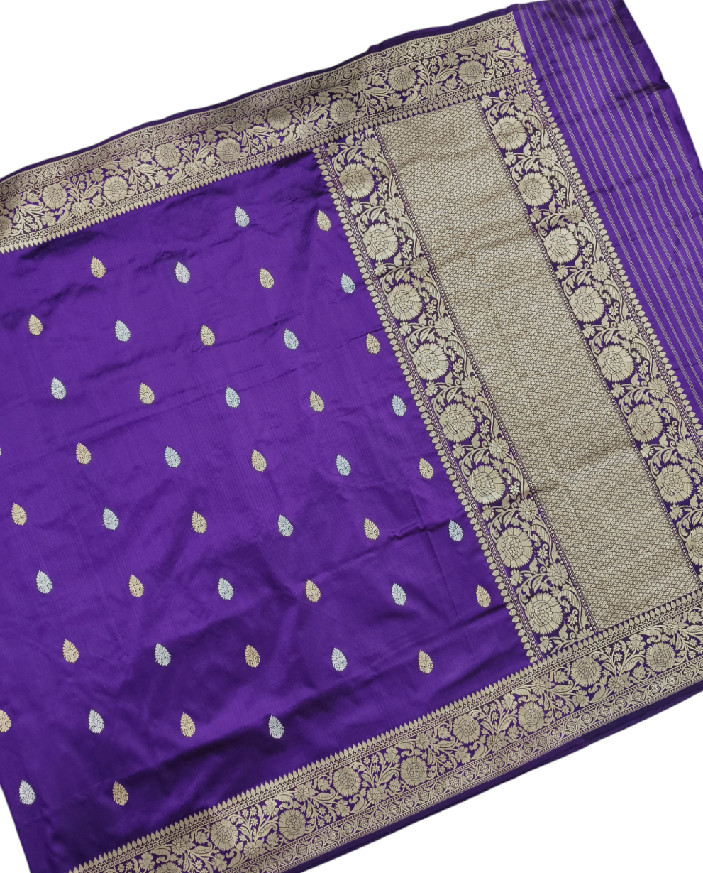 Purple pure katan silk handvowen banarasi saree