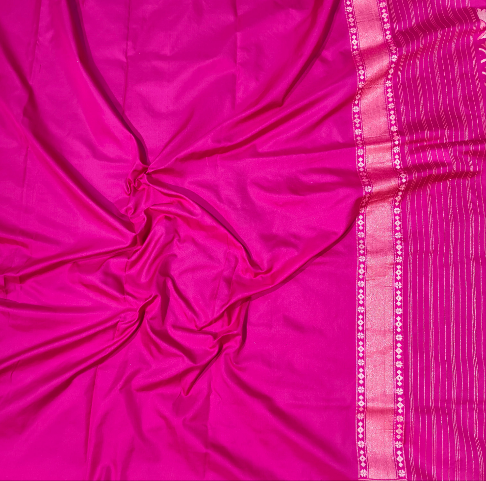 Dark pink pure katan silk ektara jamdani cutwork jaal banarasi saree