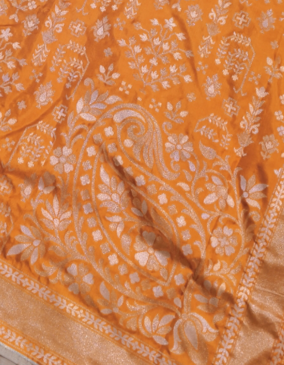 Orange pure katan silk ektara jamdani cutwork jaal banarasi saree