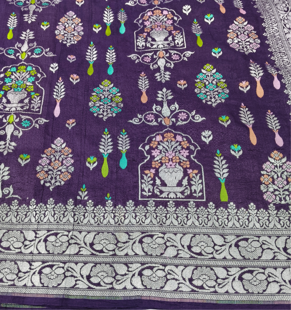 Purple pure tusser georgette handloom banarasi saree