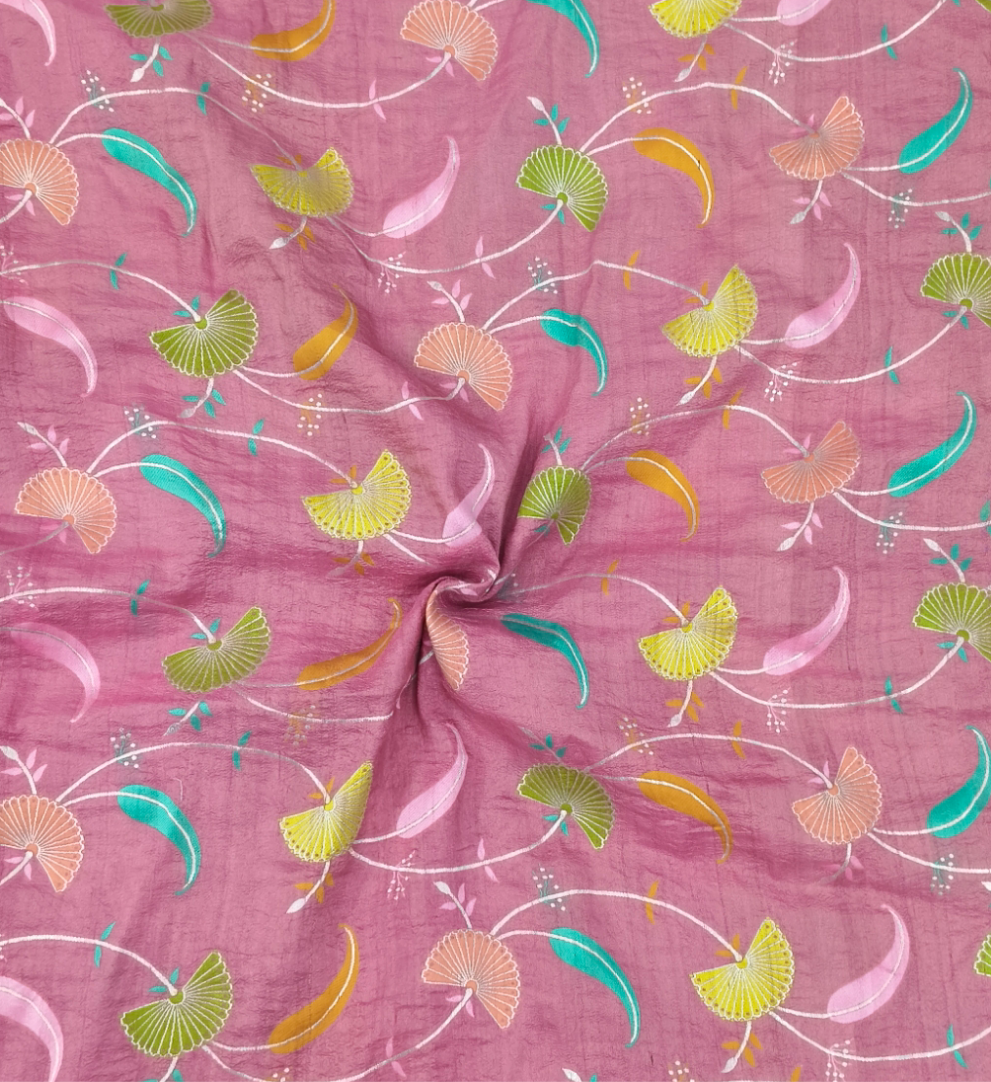 Dusty pink pure tusser georgette handloom banarasi saree